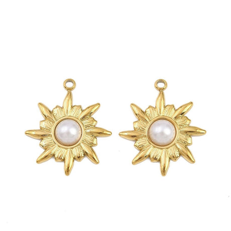 Vandfast Sol Vedhæng – 18K Forgyldt Stål Med Perle (22,5x19,5x4,5mm) - Uniq Perler - 