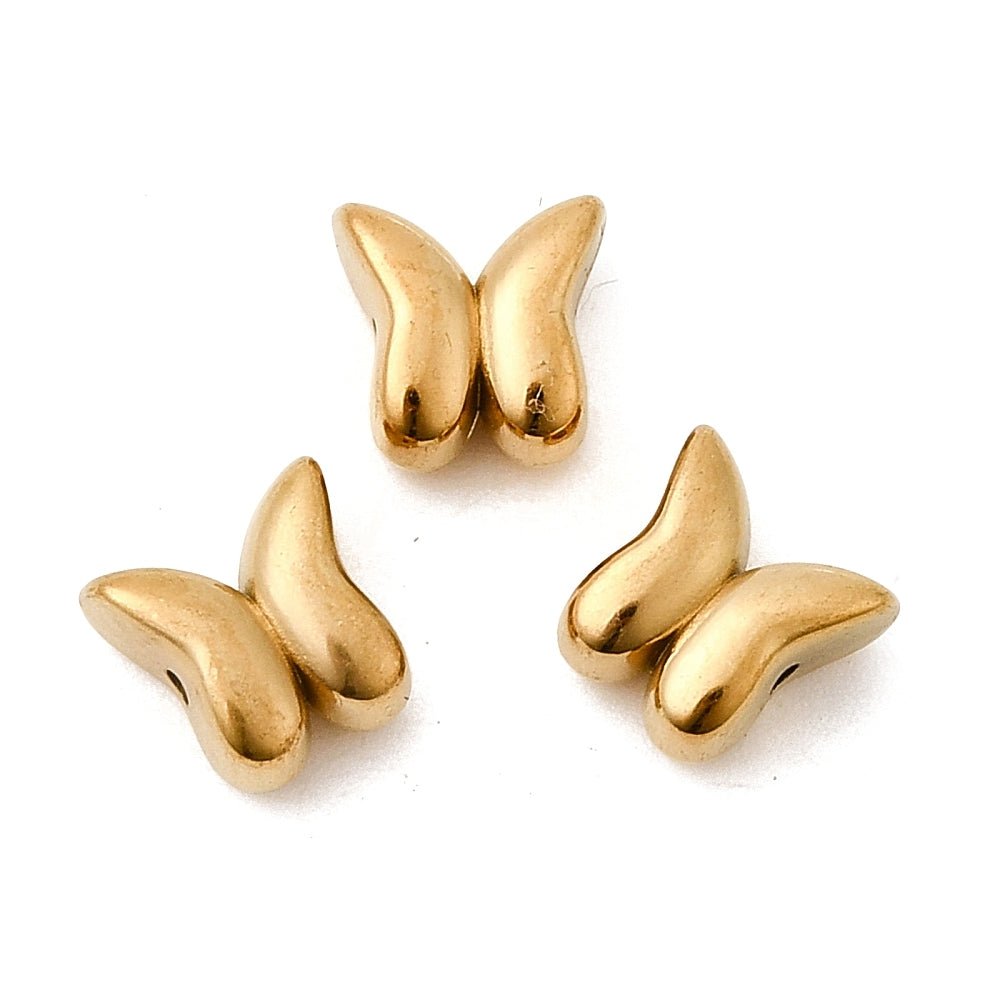 Vandfast Sommerfugl Perle– 18K Forgyldt Stål (8x8x4.8mm) 2 stk - Uniq Perler - 118967