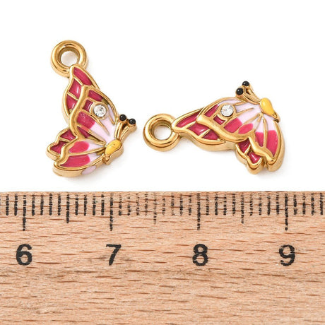 Vannfast Sommerfugl Anheng – 18K Forgylt med Rhinstein (10,5x10,5mm)