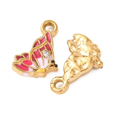 Vannfast Sommerfugl Anheng – 18K Forgylt med Rhinstein (10,5x10,5mm)