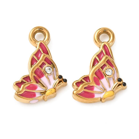 Vannfast Sommerfugl Anheng – 18K Forgylt med Rhinstein (10,5x10,5mm)