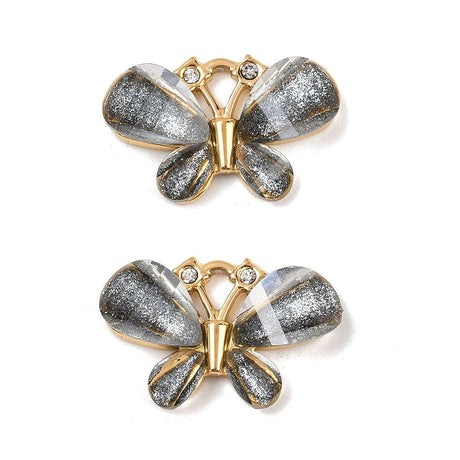 Vandfast Sommerfugl Vedhæng med Resin – 18K Forgyldt Stål, Sort (20x13mm) - Uniq Perler - 