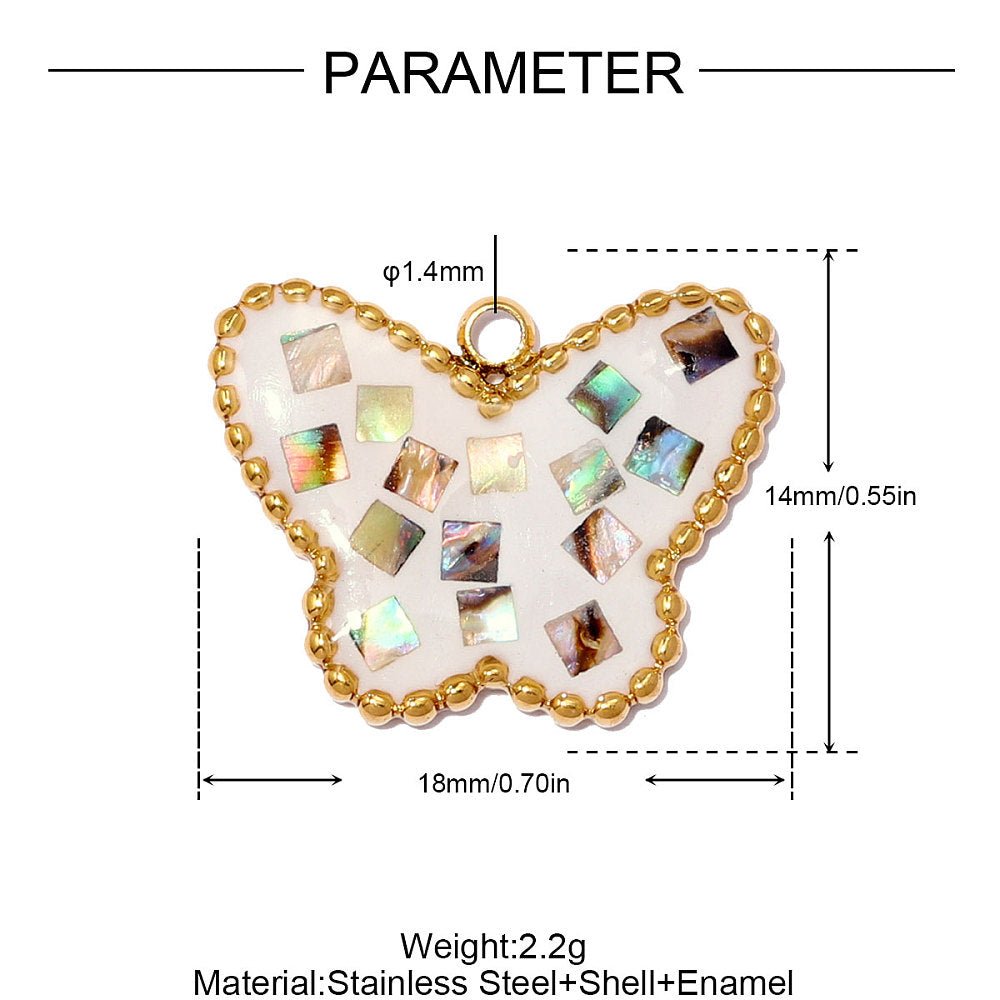 Vandfast Sommerfugl Vedhæng Med Shell – 18K Forgyldt Stål, Hvid (18x14mm) - Uniq Perler - 118928