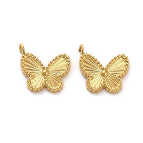 Water-resistant Butterfly Pendant, Gold-plated Steel, 12.5mm - Uniq Perler - 114554