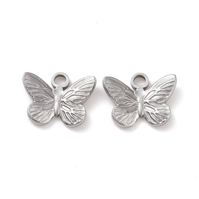 Vandfast Sommerfugle Vedhæng - Stål (12x15x3mm) 2 stk - Uniq Perler - 