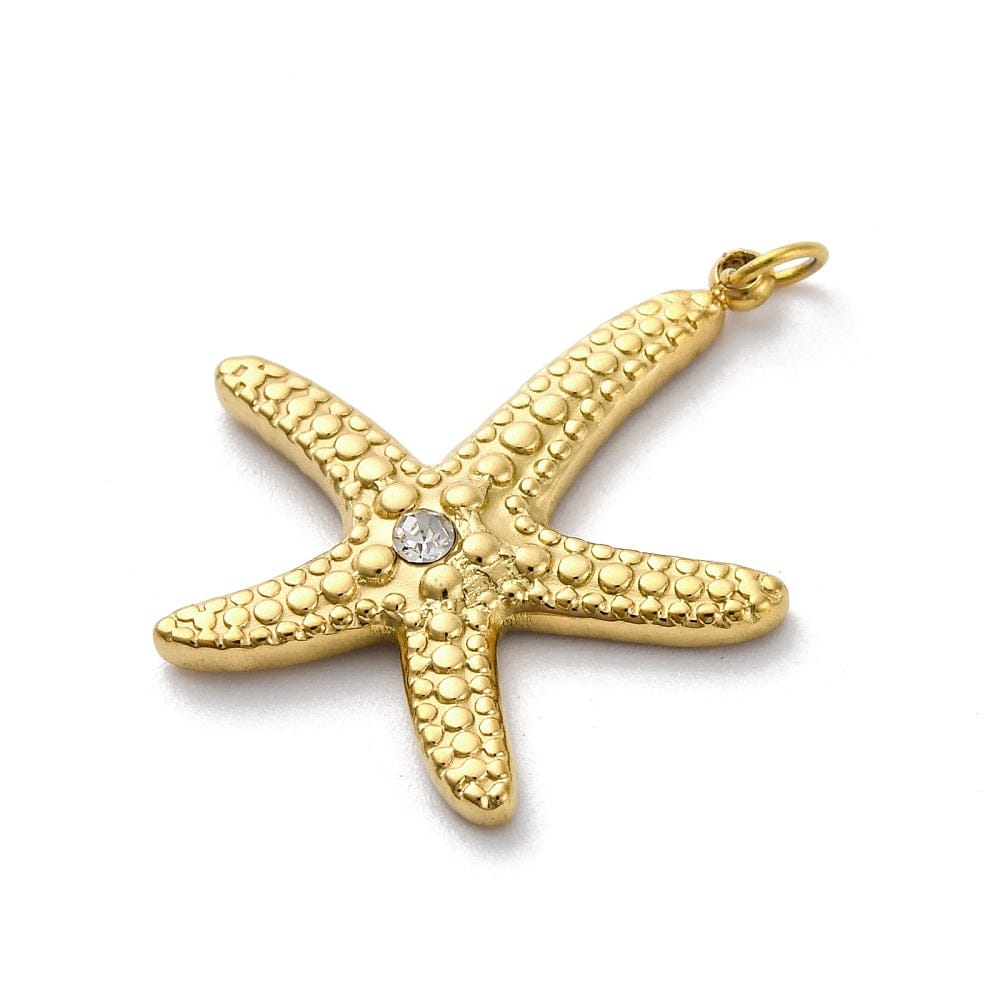 Vandfast Søstjerne Vedhæng - 18K Forgyldt Stål (23x26mm) - Uniq Perler - 115043