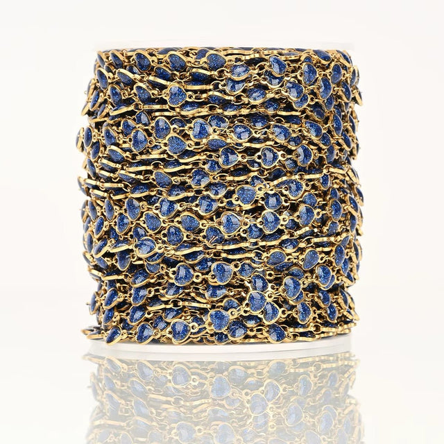 Vandfast Stål Kæde – Hjerteled med Blå Emalje (6mm, 1 Meter) - Uniq Perler - 