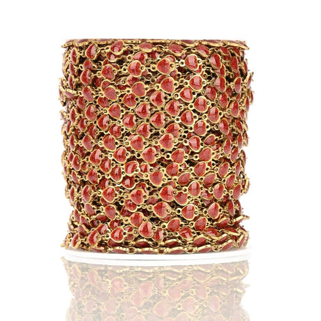Vandfast Stål Kæde – Hjerteled med Rød Emalje (6mm, 1 Meter) - Uniq Perler - 