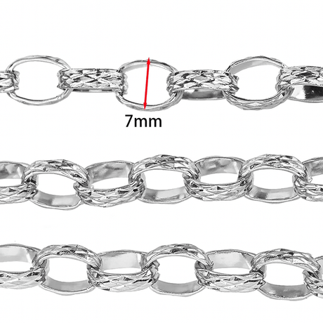 Vandfast Stål Kæde – Ovale Led med Diamant Mønster (7mm, 1 Meter) - Uniq Perler - 