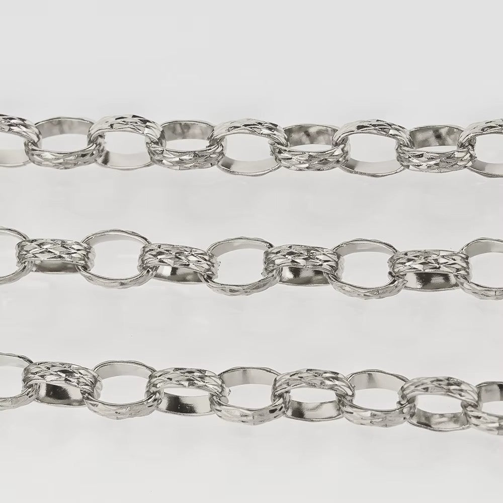 Vandfast Stål Kæde – Ovale Led med Diamant Mønster (7mm, 1 Meter) - Uniq Perler - 