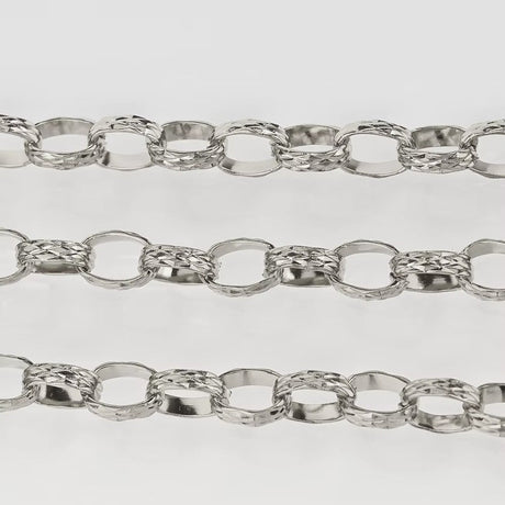 Vandfast Stål Kæde – Ovale Led med Diamant Mønster (7mm, 1 Meter) - Uniq Perler - 