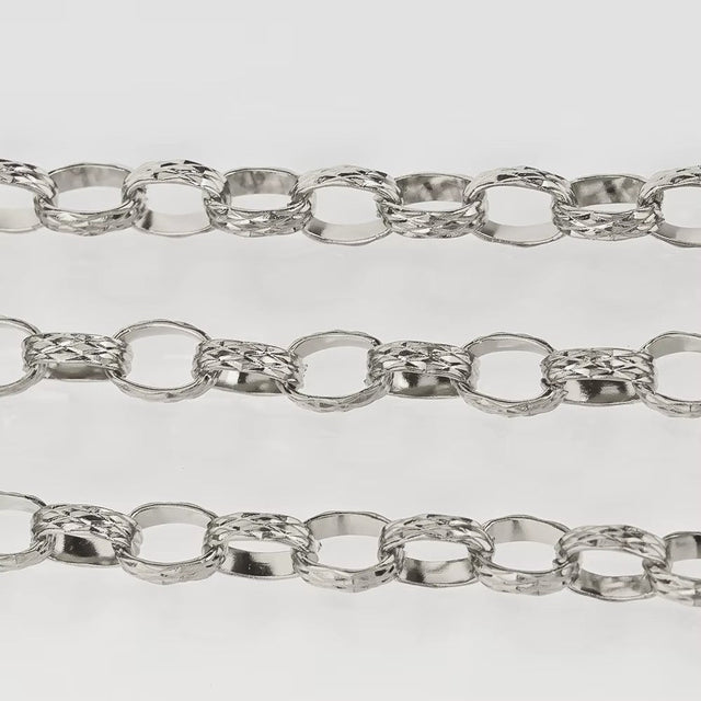 Vandfast Stål Kæde – Ovale Led med Diamant Mønster (7mm, 1 Meter) - Uniq Perler - 