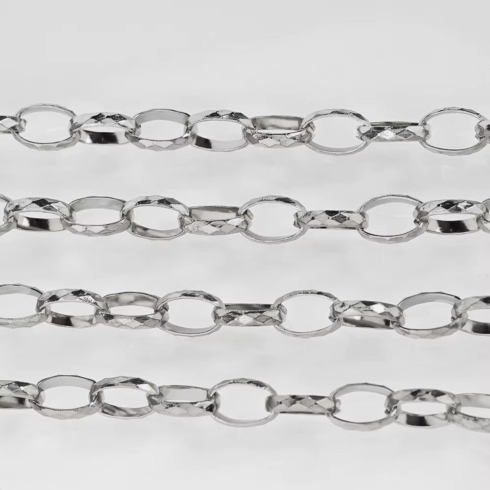 Vandfast Stål Kæde – Ovale Led med Diamant Mønster (Meter) - Uniq Perler - 