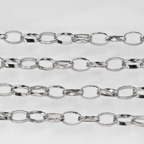 Vandfast Stål Kæde – Ovale Led med Diamant Mønster (Meter) - Uniq Perler - 