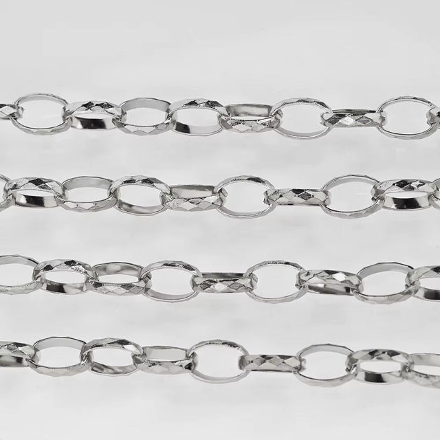 Vandfast Stål Kæde – Ovale Led med Diamant Mønster (Meter) - Uniq Perler - 