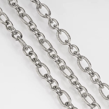 Vandfast Stål Kæde – Ovale Led med Mønster (Meter) - Uniq Perler - 