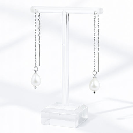 Vandfast Stål Ørekæde Med Ferskvandsperle (100 - 109mm) - Uniq Perler - 645324