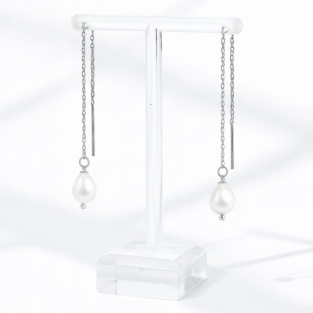 Vandfast Stål Ørekæde Med Ferskvandsperle (100 - 109mm) - Uniq Perler - 645324