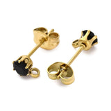 Vandfast stål Ørestikker m. sort Zirkonia – (4mm) - Uniq Perler - 116045