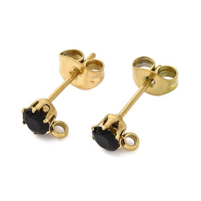 Water-resistant steel Ear stud with black Zirconia – (4mm) - Uniq Perler - 116045