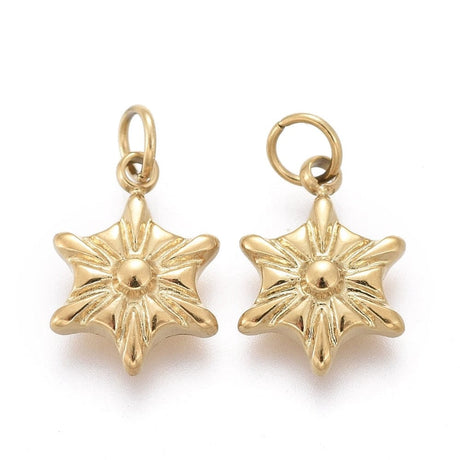 Vandfast Stål vedhæng– Snefnug med Øsken, Guld (10x7mm, 1 stk) - Uniq Perler - 116182