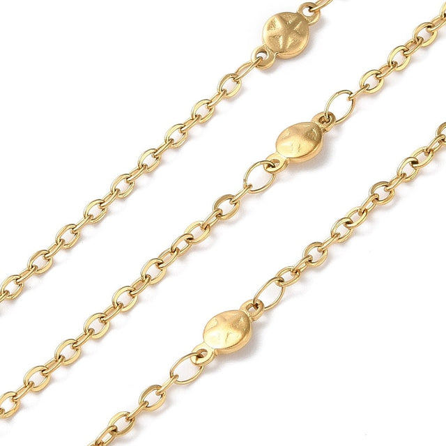 Vandfast Star Link Kæde, Forgyldt Stål, (2,8x2x0,5mm) - Uniq Perler - 1111489928