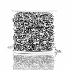 Vandfast "Stjerne Link" Kæde, Stål, (7,5mm, 1m) - Uniq Perler - 125279