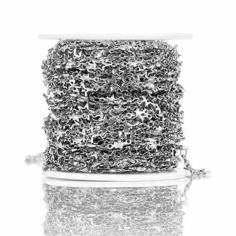 Vandfast "Stjerne Link" Kæde, Stål, (7,5mm, 1m) - Uniq Perler - 125279