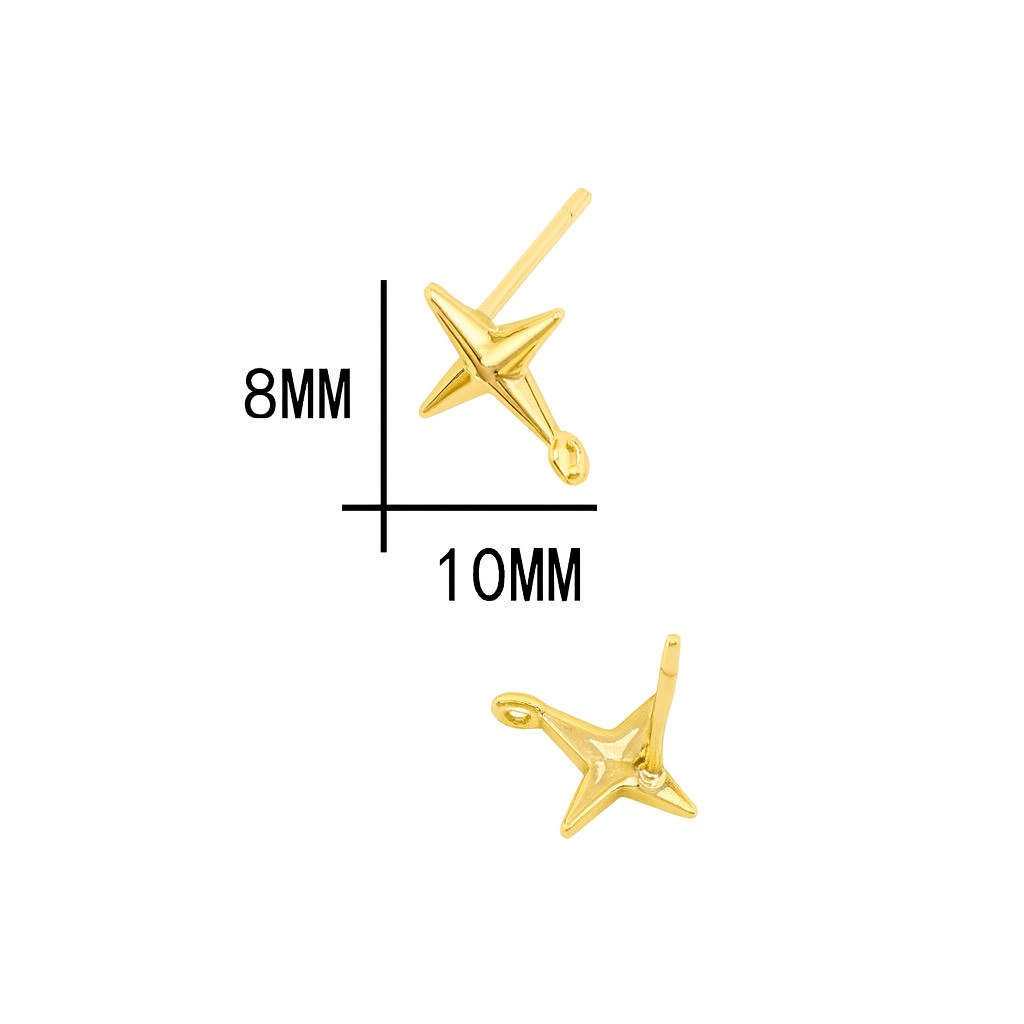 Vandfast Stjerne Ørestikkere, Forgyldt Messing, (8x10mm) - Uniq Perler - 279522