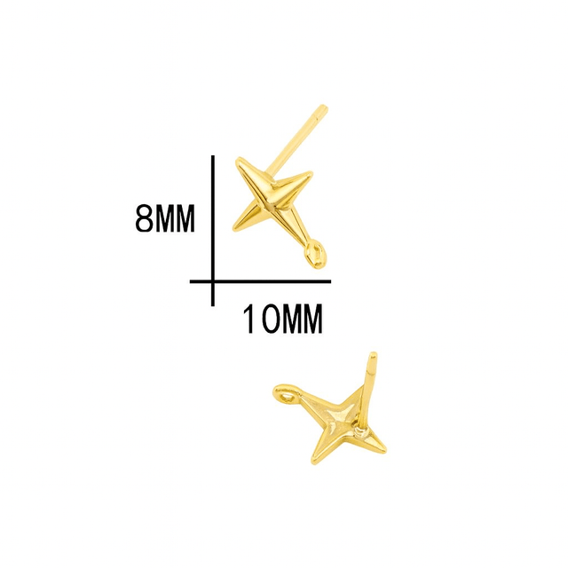 Vandfast Stjerne Ørestikkere, Forgyldt Messing, (8x10mm) - Uniq Perler - 279522