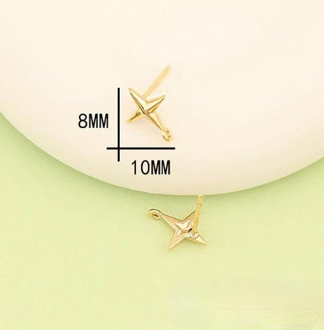 Vandfast Stjerne Ørestikkere, Forgyldt Messing, (8x10mm) - Uniq Perler - 279522