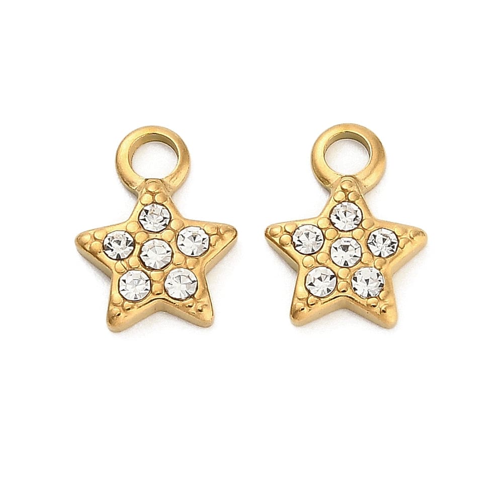 Vandfast Stjerne Vedhæng, 18K Forgyldt Stål, 11x8mm - Uniq Perler - 114576