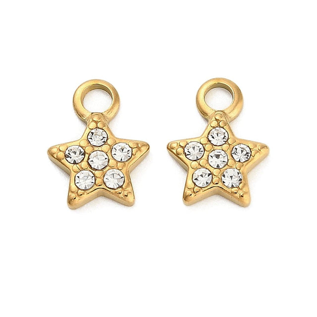 Vandfast Stjerne Vedhæng, 18K Forgyldt Stål, 11x8mm - Uniq Perler - 114576