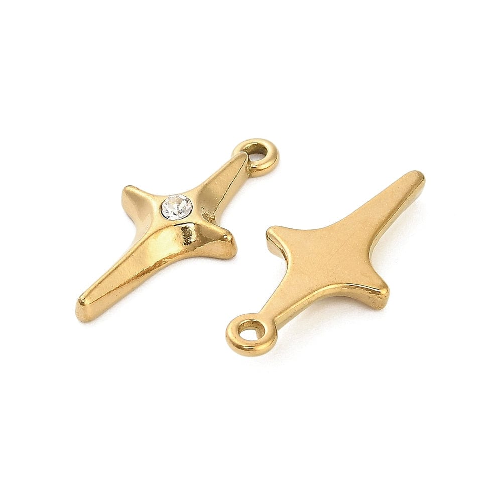 Vandfast Stjerne Vedhæng Med Rhinsten Sten, 18K Forgyldt Stål, 25x11,5mm - Uniq Perler - 898804