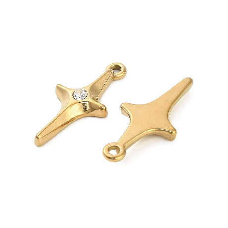 Vandfast Stjerne Vedhæng Med Rhinsten Sten, 18K Forgyldt Stål, 25x11,5mm - Uniq Perler - 898804