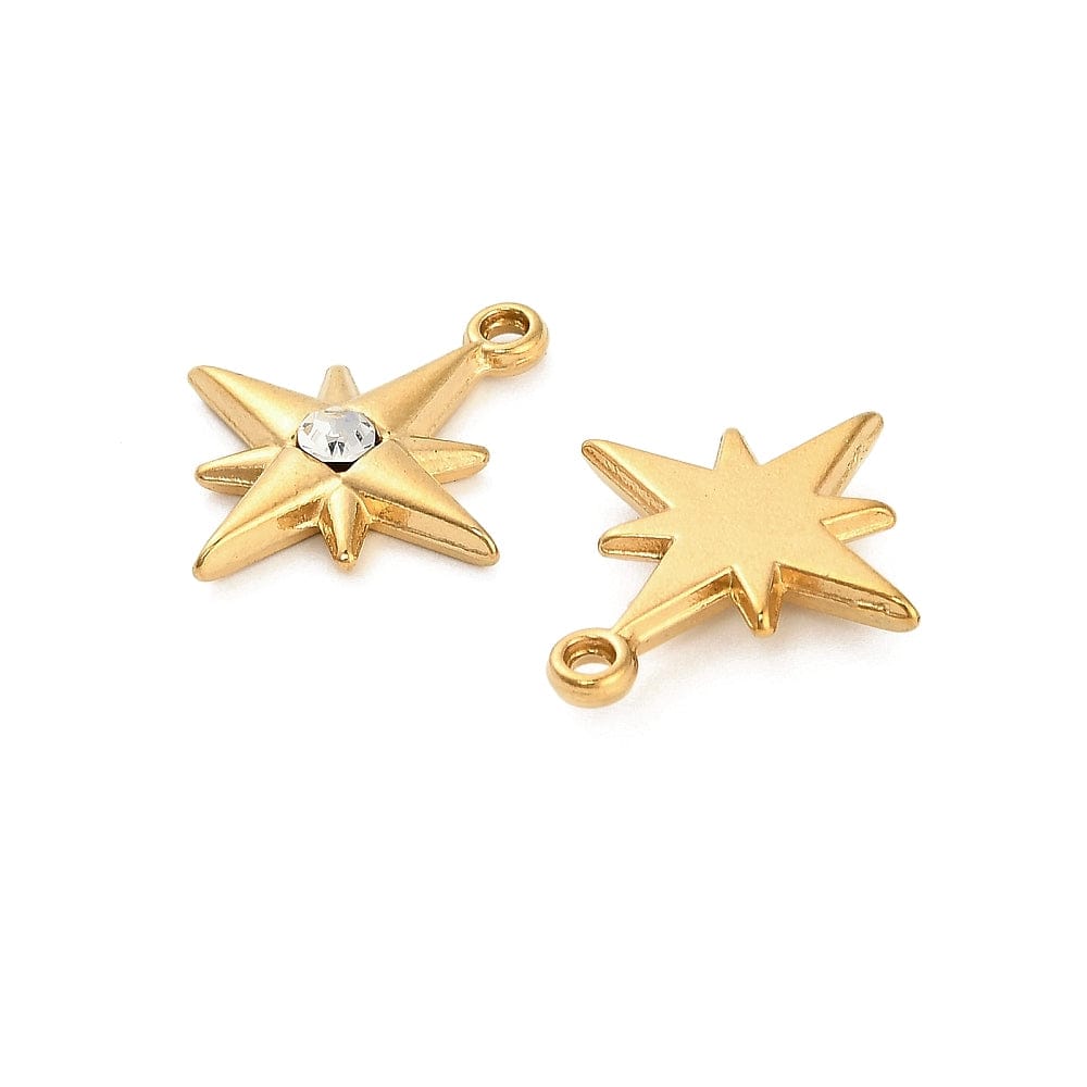 Vandfast Stjerne Vedhæng Med Zirkonia Sten, 18K Forgyldt Stål, 21x17mm - Uniq Perler - 824141