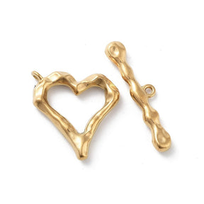 Water-resistant Toggle Heart Clasp, Gold-plated Steel, (22x21mm) - Uniq Perler - 112940