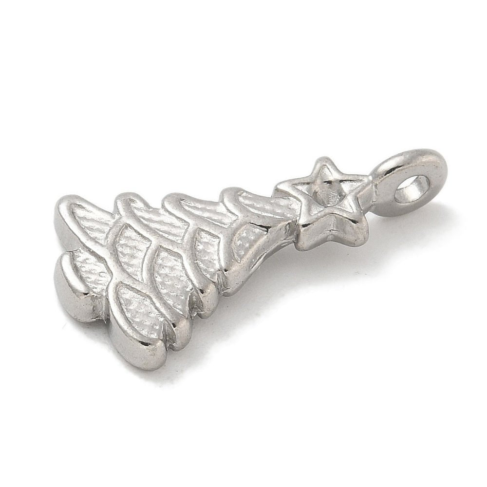 Vandfast Vedhæng i Stål – Juletræ (21x11mm) - Uniq Perler - 