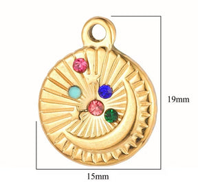 Wasserdicht Anhänger Mit Farblich Gemischten Zirkonia Steinen, 18K Vergoldet Stahl, 19x15 mm - Uniq Perler - 864689