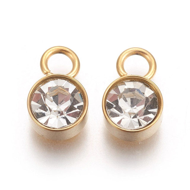 Vandfast Vedhæng Med Klar Glas, 18K Forgyldt Stål, (10x6mm, 2 stk.) - Uniq Perler - 113828