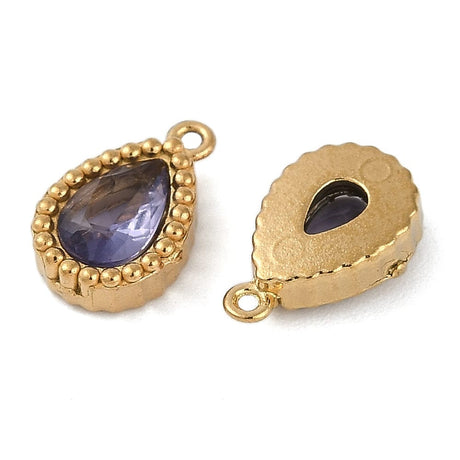 Vandfast Vedhæng Med Lilla Glas, 18K Forgyldt Stål, 10x6,5mm, 2 stk. - Uniq Perler - 113830