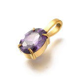 Vandfast Vedhæng Med Lilla Rhinsten - 14K Forgyldt Stål (14x6mm) - Uniq Perler - 115046