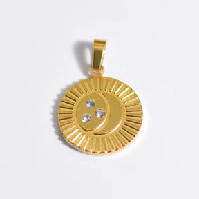 Wasserdicht Anhänger Mit Mond Und Klare Zirkonia Steine, 18K Vergoldet Stahl - Uniq Perler - 112677