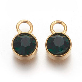 Vandfast Vedhæng Med Mørk Grøn, Glas 18K Forgyldt Stål, (10x6mm, 2 stk.) - Uniq Perler - 113829