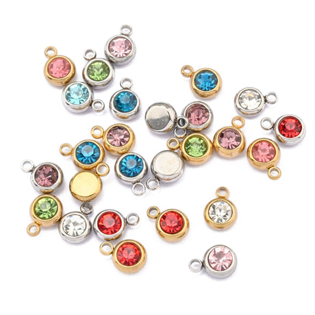 Vandfast Vedhæng Med Mørk Rosa Glas, 18K Forgyldt Stål (6mm, 2 stk.) - Uniq Perler - 2345699