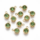 Vandfast Vedhæng med Rhinsten – 18K Forgyldt Stål, Grøn (8.5x6x3mm) 2 stk - Uniq Perler - 