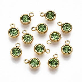 Wasserfester Anhänger mit Strasssteinen – 18K Vergoldet Stahl, Grün (8,5x6x3mm) 2 Stück - Uniq Perler - 