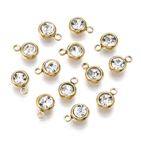 Water-resistant Pendant with Rhinestones – 18K Gold-plated Steel, Clear (8.5x6x3mm) 2 pcs - Uniq Perler - 