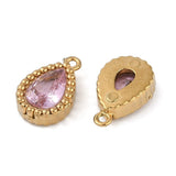 Vandfast Vedhæng Med Rosa Glas, 18K Forgyldt Stål, 10x6,5mm, 2 stk. - Uniq Perler - 113832