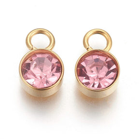 Vandfast Vedhæng Med Rosa Glas, 18K Forgyldt Stål,(10x6mm, 2 stk.) - Uniq Perler - 113831